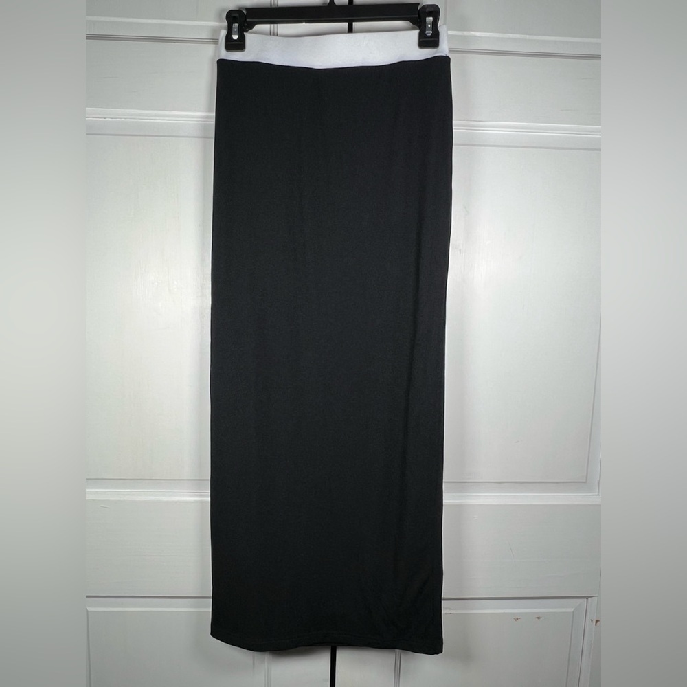 NWT Princess Polly Black Stretch Pencil Maxi Skirt White Elastic Waist Band Sz 4 - Picture 2 of 6